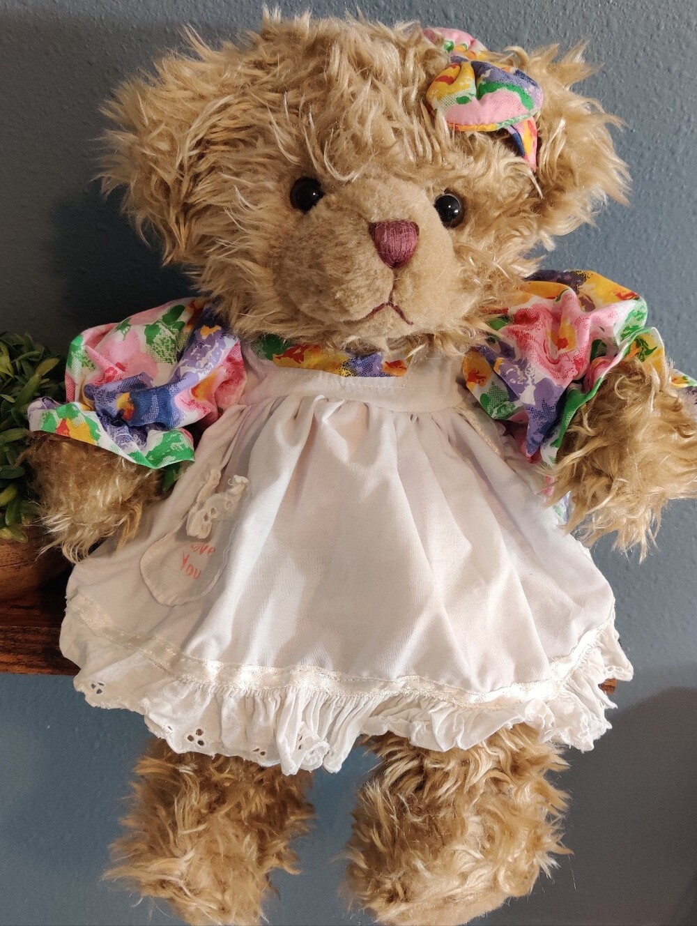 Russ Berrie Brittany 15" Plush Teddy Bear  Spring Floral Dress Stuffed Animal